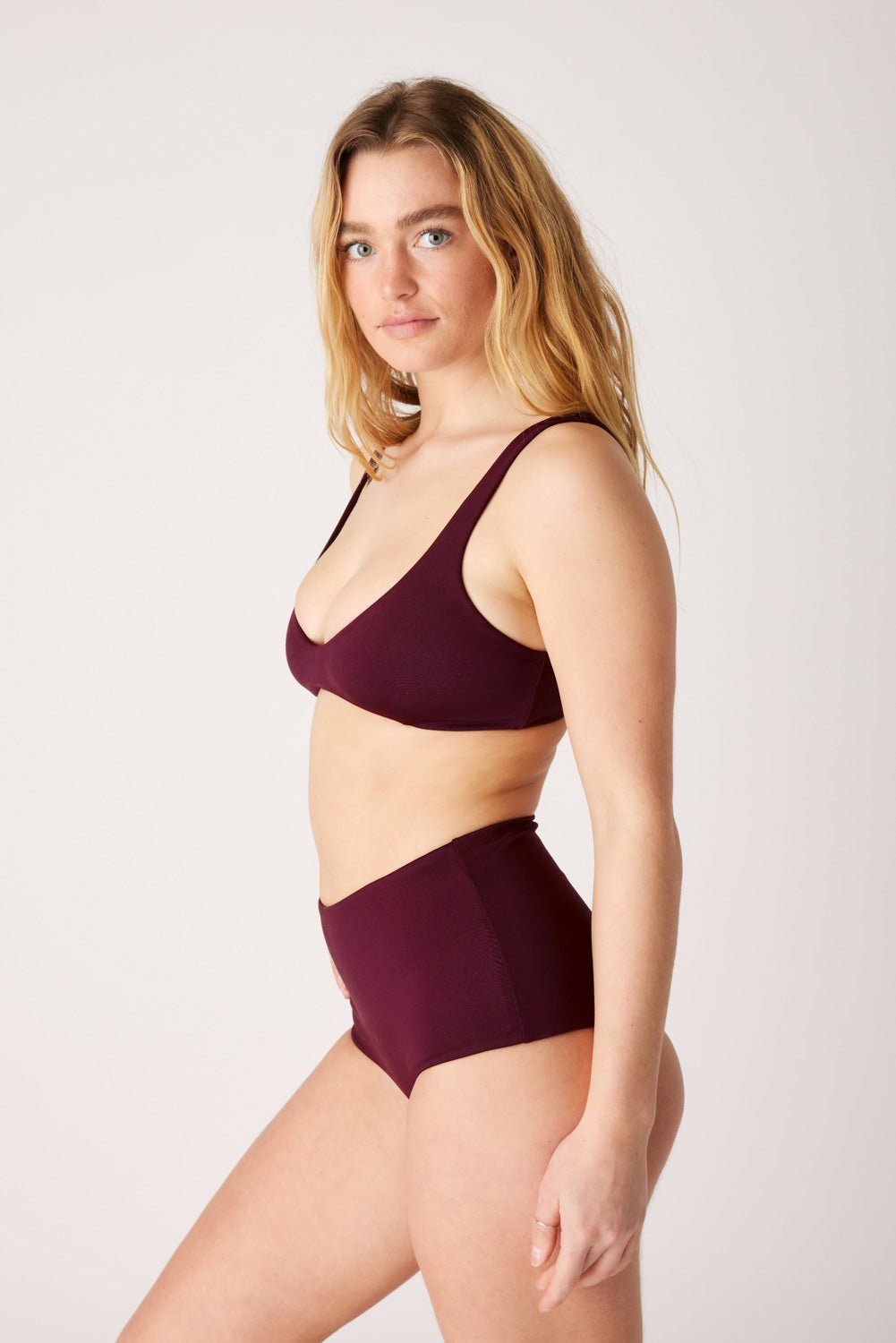 The High-Waisted Surf Bottom - Dark Cherry