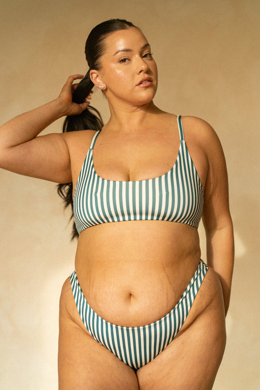 The Sleek Scrunch Bottoms - Deep Teal Stripe